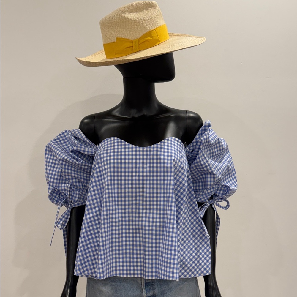 Caroline Constas Gingham Corset Off-Shoulder Top S Bergdorf Goodman Never Worn